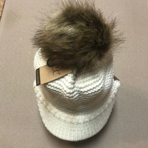 C.C Brand Brim hat with faux fur pom in Ivory